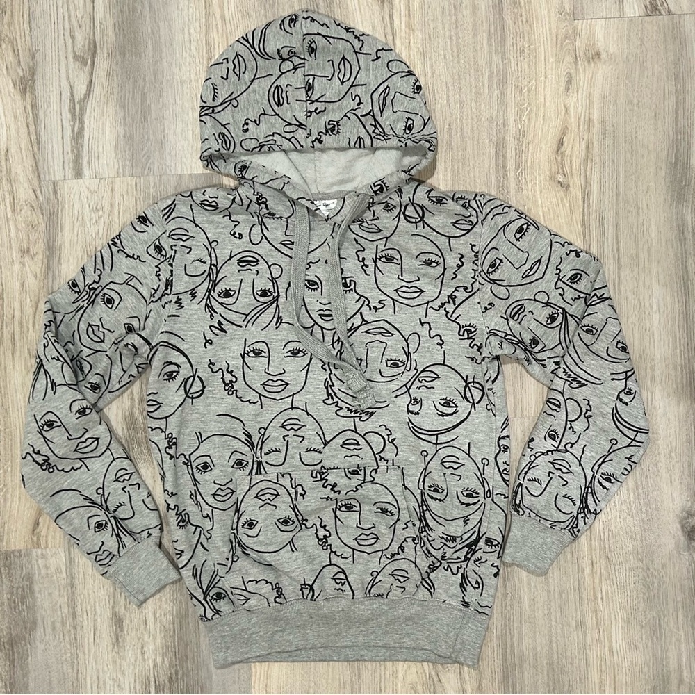 Maya Angelou Gray Black Artwork Pullover Hoodie Sweatshirt Cotton Blend Size XS